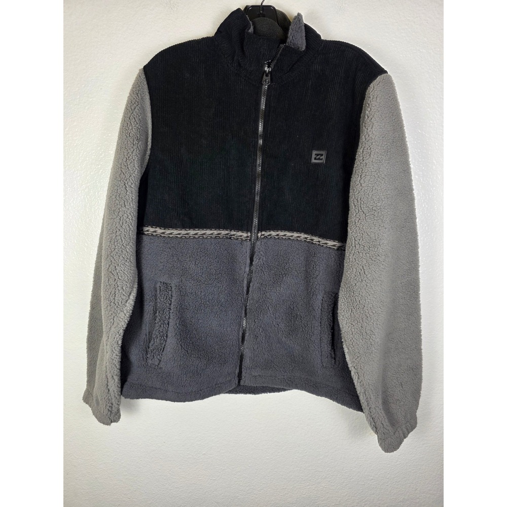 Billabong Mens Full Zip Sherpa Fleece Corduroy Jacket Black Grey OMBL017 Size M